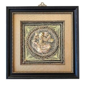 Kalaga Embroidery Framed 16" Square Burmese Tapestry Oriental Asian Handmade